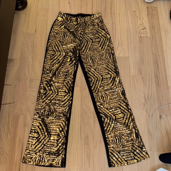 steps Pants - Gold and Black Wide Leg Pants